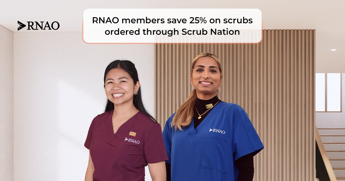 RNAO's tweet image. #DidYouKnow: RNAO members get a 25 per cent discount when they shop at Scrub Nation.
Now you do. Not a member, Join.RNAO.ca today.
Get savings on your scrubs: RNAO.ca/membership/ben…