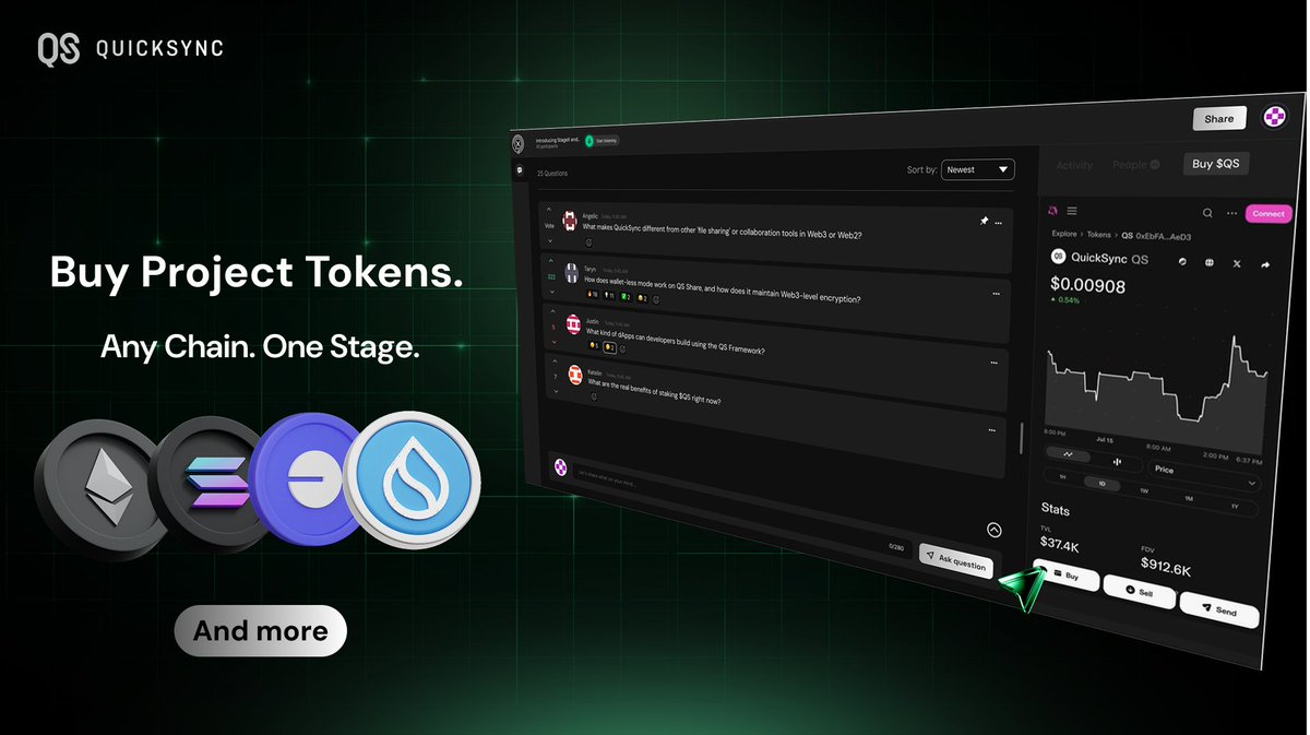 Quick_Sync's tweet image. StageX is going cross-chain!
StageX is expanding token buy support in live sessions beyond Ethereum-based projects.
Solana project partners are already hosting sessions, and their communities will soon be able to buy tokens in-session as well.
Solana, Base, SUI and more…