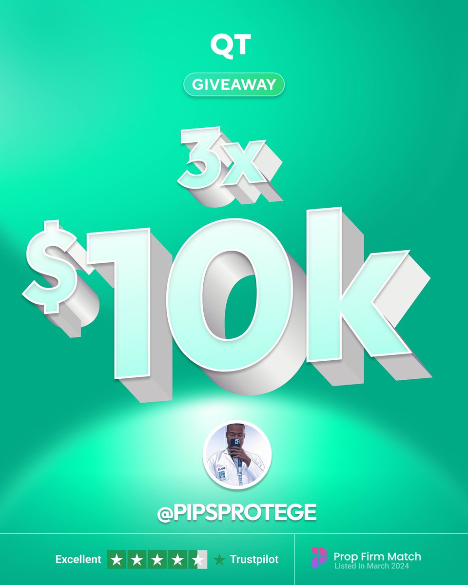 PipsProtege ℗ (@pipsprotege) on Twitter photo 🎁3X10K CHALLENGE GIVEAWAY! 🎁
1. Follow @QTFunded, <a href="/QTFundedPartner/">QT | FUNDED - Partners</a>, <a href="/AlexQuantTekel/">Alex</a>, <a href="/JamesQuantTekel/">James</a> & <a href="/pipsprotege/">PipsProtege ℗</a>
Also follow <a href="/wiserfx/">FX WISER</a> <a href="/Lyn_Trades/">Lyn_Trades</a> & <a href="/SGMJNR/">SGM</a>
2. Tag 3 Friends
3. Comment, Like & Repost
Winners to be announced in 5 days time. 🎁3X10K CHALLENGE GIVEAWAY! 🎁
1. Follow @QTFunded, <a href="/QTFundedPartner/">QT | FUNDED - Partners</a>, <a href="/AlexQuantTekel/">Alex</a>, <a href="/JamesQuantTekel/">James</a> & <a href="/pipsprotege/">PipsProtege ℗</a>
Also follow <a href="/wiserfx/">FX WISER</a> <a href="/Lyn_Trades/">Lyn_Trades</a> & <a href="/SGMJNR/">SGM</a>
2. Tag 3 Friends
3. Comment, Like & Repost
Winners to be announced in 5 days time.