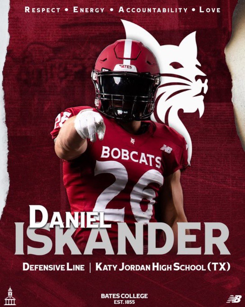 DanielIskander0's tweet image. After a great conversation with @Cats_CoachCoyne I’m honored to have received an offer from @Bates_Football !
All glory to God 🙏
Thank you to @coachwehrhahn @Coach_Suta ! #AGTG #Blessed #Bates
@JHSWarriors_FB @CoachA_Moe @pushthepocket