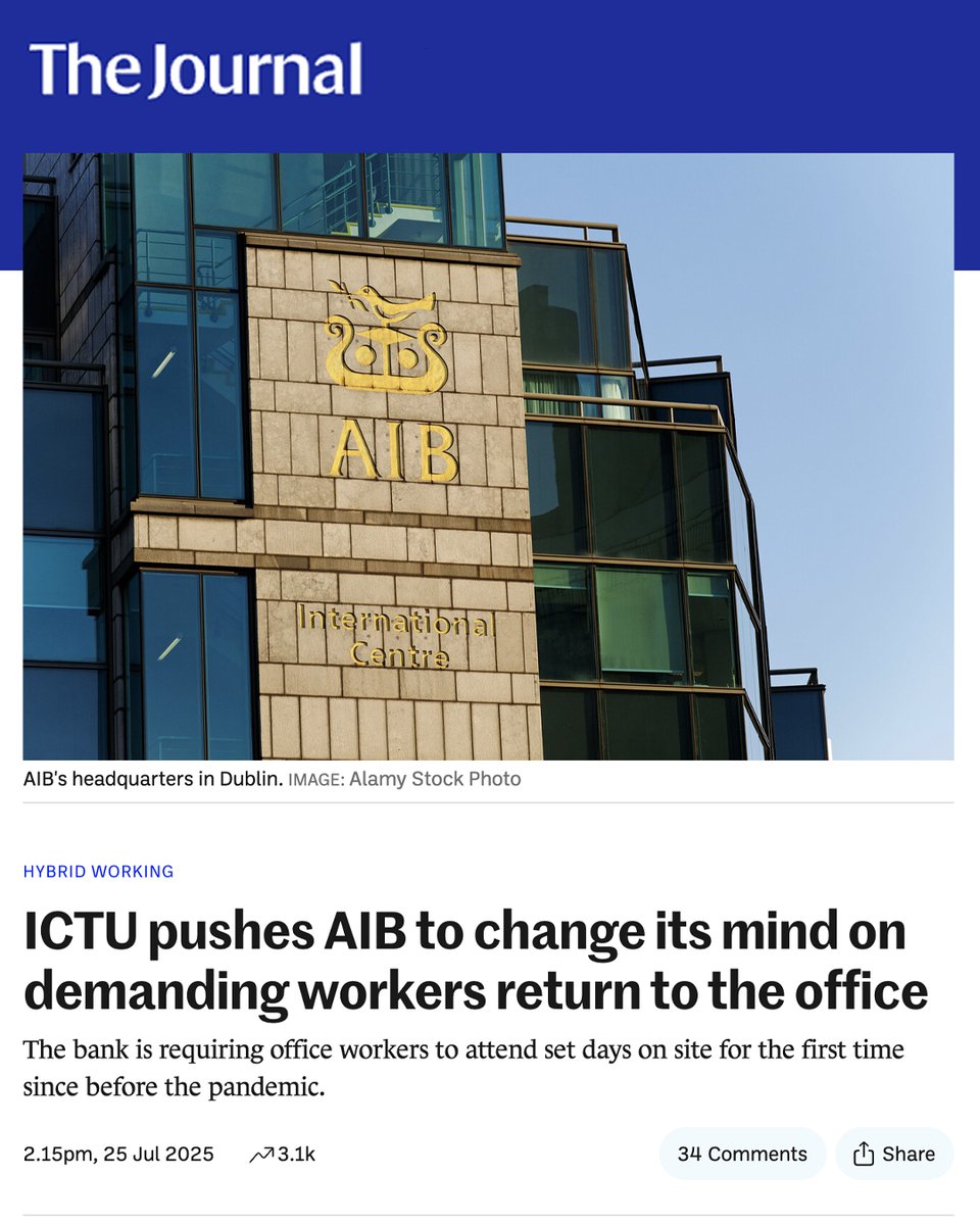 Financial Services Union (@fsuireland) on Twitter photo ICTU pushes AIB to change its mind on demanding workers return to the office - <a href="/laurenanna_1/">Lauren Boland</a>
thejournal.ie/ictu-pushes-ai…
If you work in AIB and are affected by the changes to remote working, take our online survey and have your say: forms.office.com/e/eJaCTJgqYi
<a href="/irishcongress/">Irish Congress (ICTU)</a> <a href="/owenreidy/">Owen Reidy</a> ICTU pushes AIB to change its mind on demanding workers return to the office - <a href="/laurenanna_1/">Lauren Boland</a>
thejournal.ie/ictu-pushes-ai…
If you work in AIB and are affected by the changes to remote working, take our online survey and have your say: forms.office.com/e/eJaCTJgqYi
<a href="/irishcongress/">Irish Congress (ICTU)</a> <a href="/owenreidy/">Owen Reidy</a>