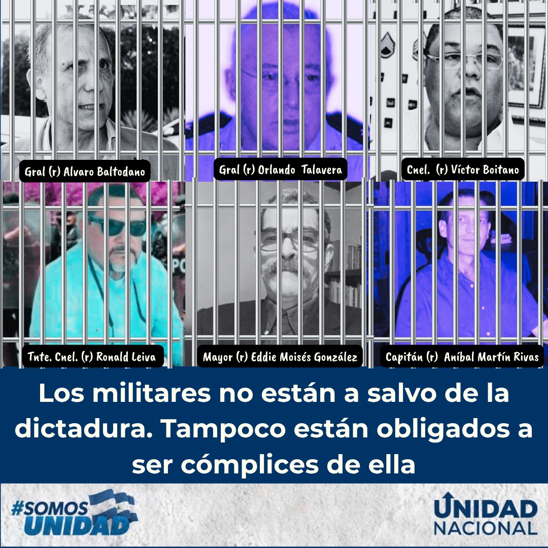 UnidadNic's tweet image. La dictadura de los Ortega Murillo persigue y reprime de forma indiscriminada. La represión y la cárcel ha alcanzado a varios militares en retiro. Hay al menos seis altos oficiales en retiro presos y condenados con sentencias políticas o en condición de desaparecidos. 👉🏽 Ser…