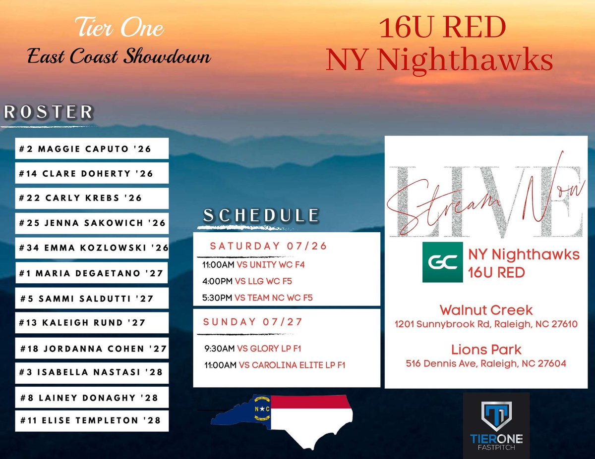 So excited for this weekend in NC‼️

<a href="/NYNighthawksSB/">NY Nighthawks Softball</a> <a href="/JjhsSoftball/">John Jay EF Varsity Softball</a> <a href="/OneontaSoftball/">SUNY Oneonta Softball</a> <a href="/AdelphiSb/">Adelphi Softball</a> <a href="/Ithaca_Softball/">Ithaca Softball</a> <a href="/McDaniel_SB/">McDaniel College Softball</a> <a href="/SSU_Sball/">Salem State Softball</a> <a href="/AssumptionU_SB/">Assumption University Softball</a>