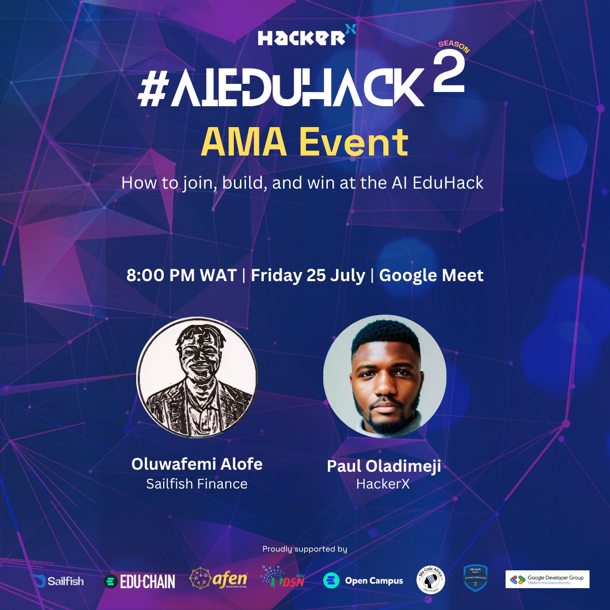 hackerxafrica's tweet image. Want to know how the hackathon works? How to join a team, pick a track, or win?

🔥Don’t miss the AI EduHack AMA session happening today at 8PM WAT.

We’ll break it all down for you. Get ready and bring your questions!

🔗 lu.ma/mtc6hr56