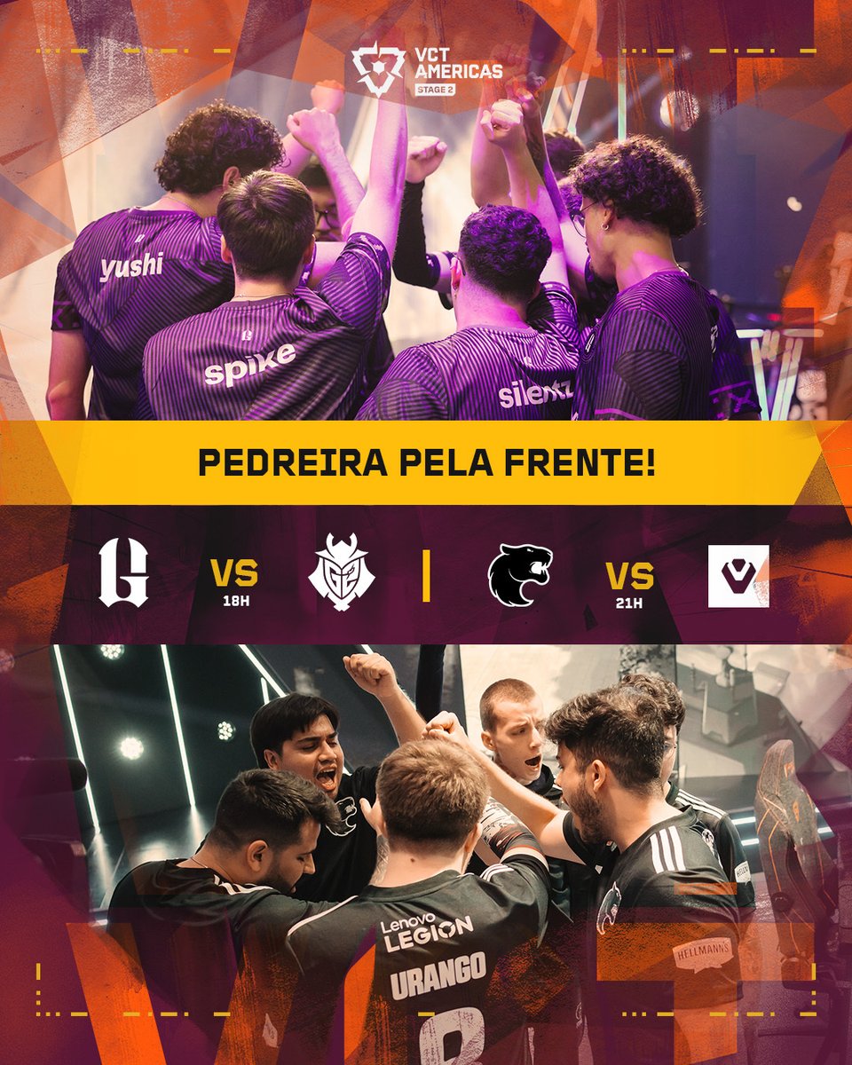 VALORANT Esports BR (@valesportsbr) on Twitter photo É DIA DE PROVAÇÃO NO #VCTAmericas! Os brasileiros encaram hoje dois dos times mais consistentes das últimas etapas.
<a href="/2GAMEgg/">2GAME Esports</a> 🆚 <a href="/G2VALORANT/">G2 VALORANT</a>
↪ A seguir:
<a href="/FURIA/">FURIA</a> 🆚 <a href="/Sentinels/">Sentinels</a>
📅 HOJE (25/7) | ⏰ Round Zero (pré-jogo) às 17h40
📺 AO VIVO em valorantesports.com É DIA DE PROVAÇÃO NO #VCTAmericas! Os brasileiros encaram hoje dois dos times mais consistentes das últimas etapas.
<a href="/2GAMEgg/">2GAME Esports</a> 🆚 <a href="/G2VALORANT/">G2 VALORANT</a>
↪ A seguir:
<a href="/FURIA/">FURIA</a> 🆚 <a href="/Sentinels/">Sentinels</a>
📅 HOJE (25/7) | ⏰ Round Zero (pré-jogo) às 17h40
📺 AO VIVO em valorantesports.com