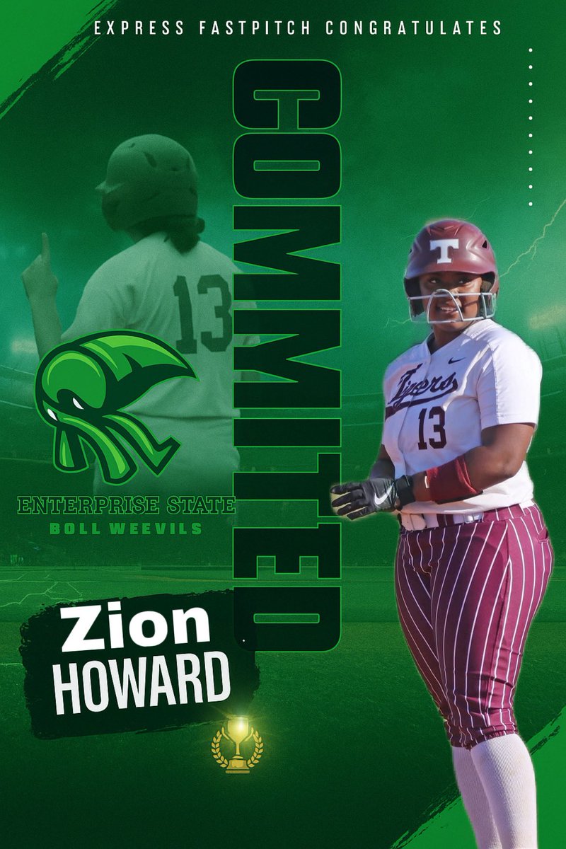 ZionHoward08's tweet image. Blessed to announce my verbal commitment to Enterprise Community College to continue my academic and softball journey! Thankful to @coachclairg ,God, and to my family, friends, and coaches for all the support. Go Boll Weevils! 🥎🖤 #COMMITTED #softball