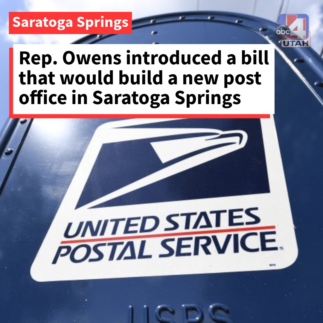 Rep. Burgess Owens (UT-04) introduced a piece of legislation in Congress that would create a new post office in Saratoga Springs if passed.

Read more: tinyurl.com/mw9dsrbx