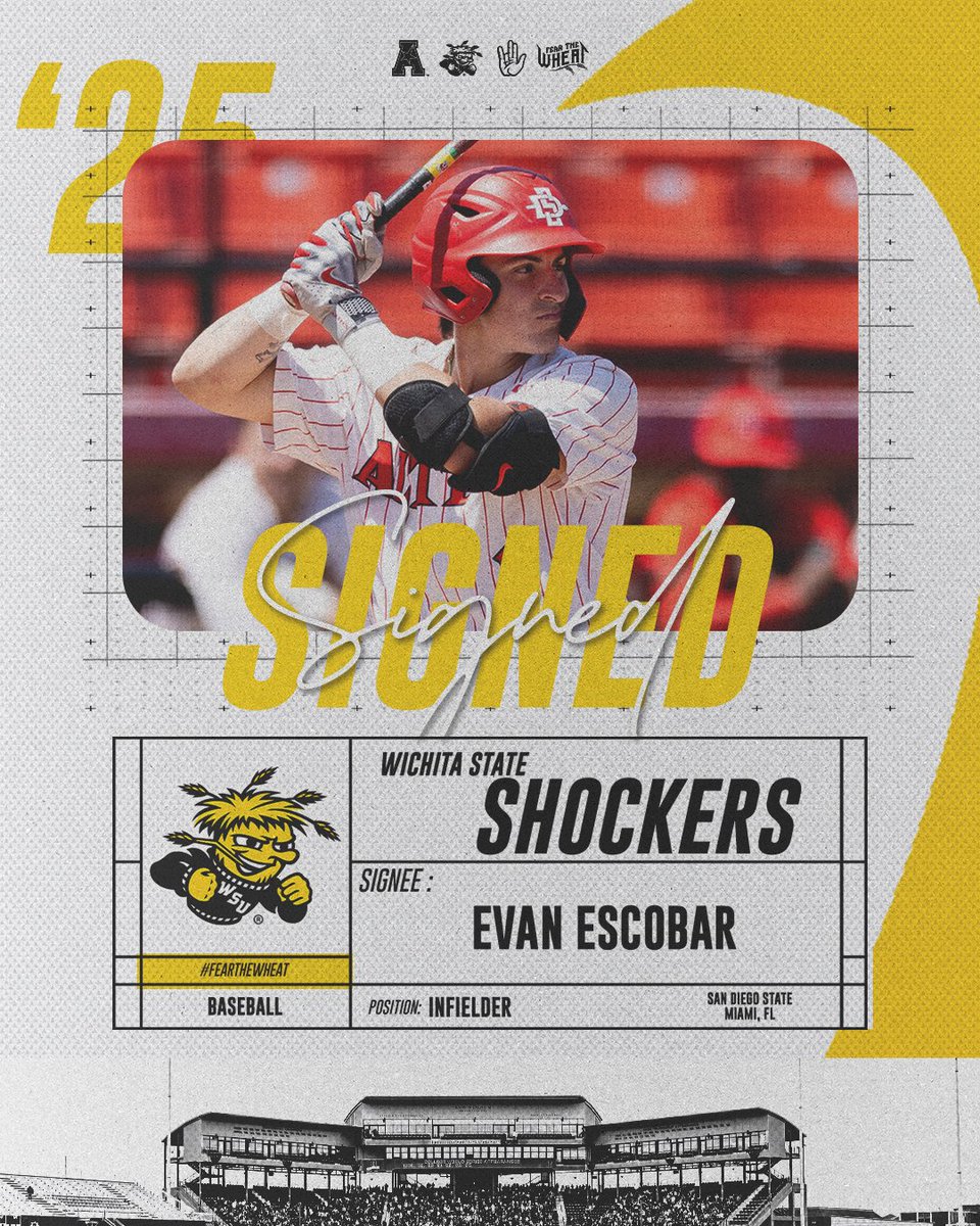 GoShockersBSB's tweet image. Another piece to the puzzle 🧩
San Diego State transfer @escobar_evan9 joins Shocker Nation 🤝
#FearTheWheat 🌾