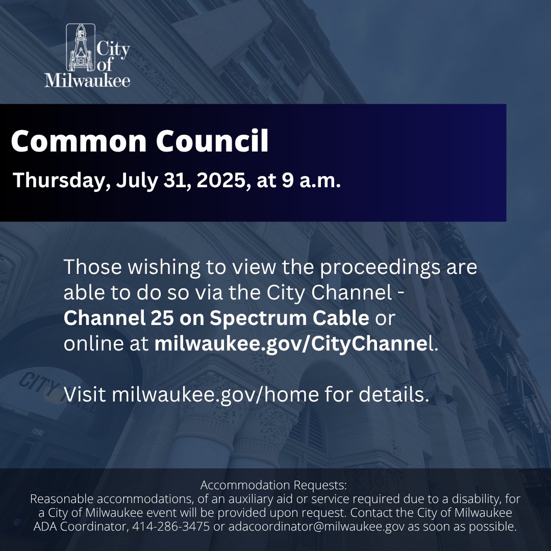 TODAY: Stay informed about what’s happening in your City. 🌇

Visit milwaukee.gov/Home for the complete agenda.