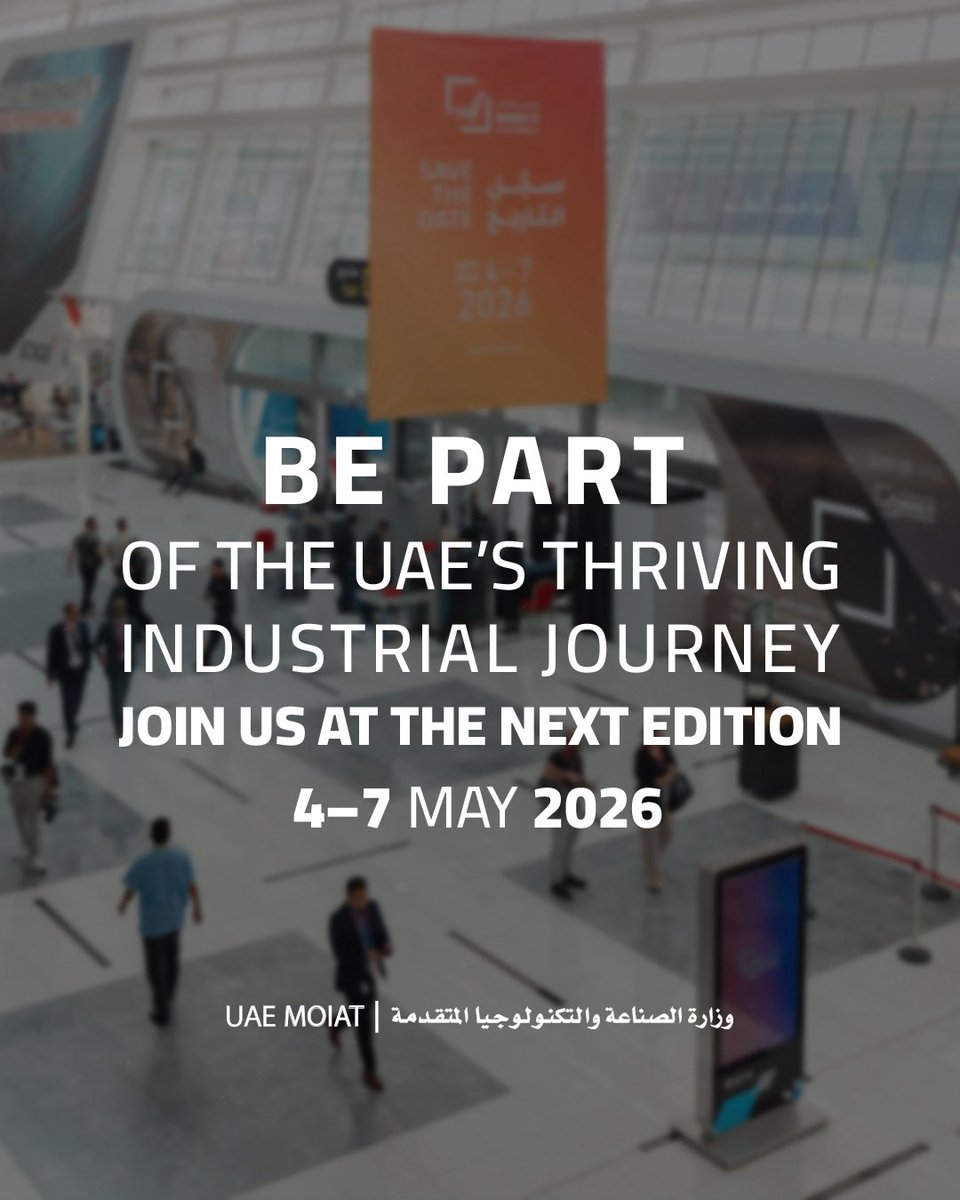 In a world entering a new industrial era, driven by ideas, accelerated by technology, and defined by adaptability and agility, the Ministry of Industry and Advanced Technology continues to advance the sector and keep pace with change through ‘Make it in the Emirates’.
Join us for