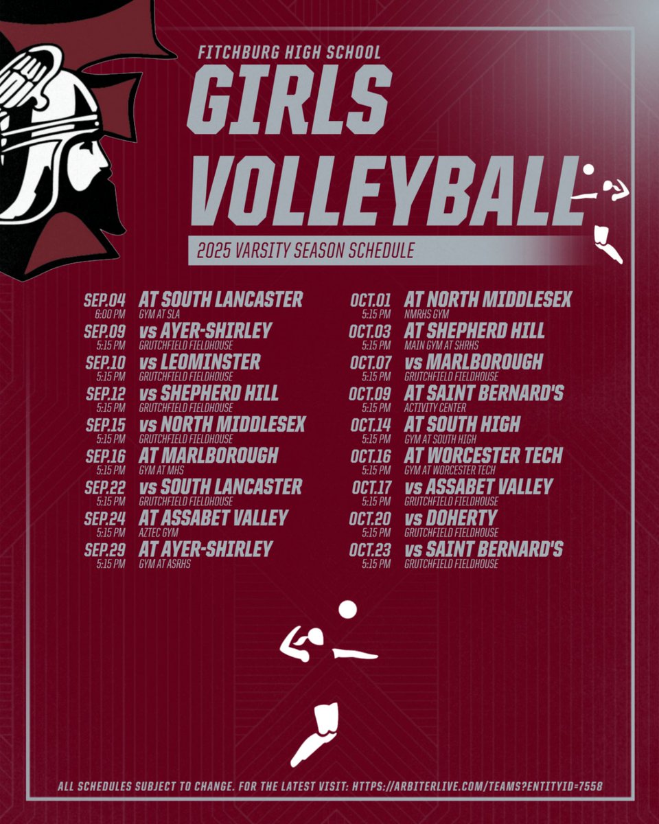 Bump…set…spike 🏐 the race to 25 goes one game at a time. See The Red &amp; Gray storm the courts! #AllHailtoTheRedandGray All schedules subject to change. For the latest visit Arbiter Live arbiterlive.com/Teams?entityId…