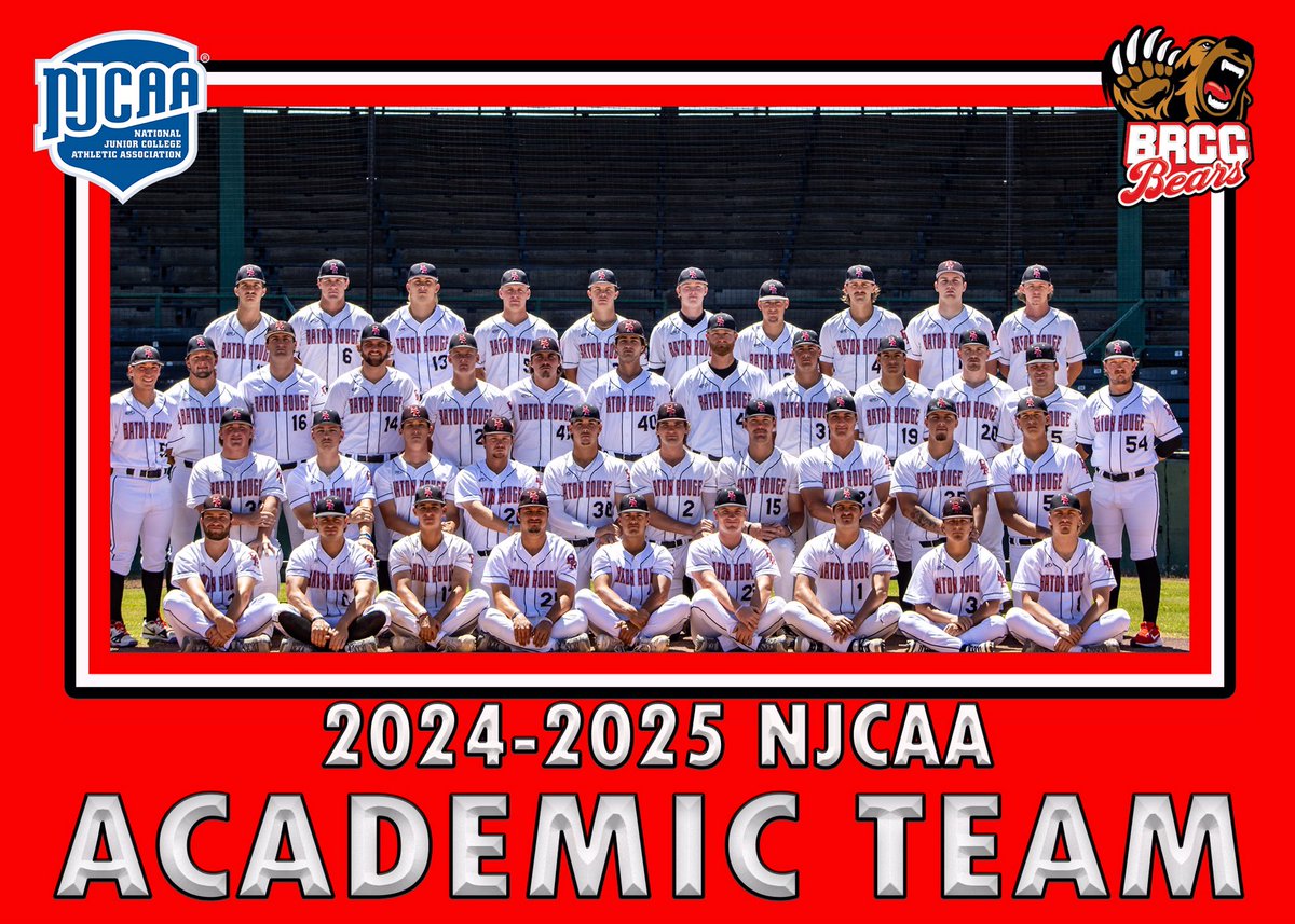 Congratulations to the BRCC Bears Baseball team for being recognized as one of the NJCAA Academic Teams of the Year for 2024-2025. The Bears achieved a Team GPA of 3.05.

For a full list of teams njcaa.org/awards/academi…