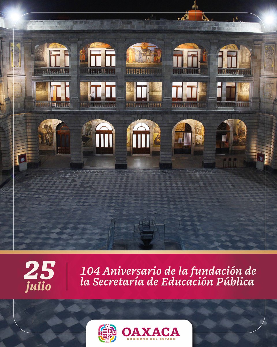 Hoy celebramos 104 años de la Secretaría de Educación Pública, una institución fundamental para el desarrollo de México, que ha sido pilar en la construcción de un país más justo e incluyente. En la #PrimaveraOaxaqueña, reconocemos su labor en favor de la educación como derecho y