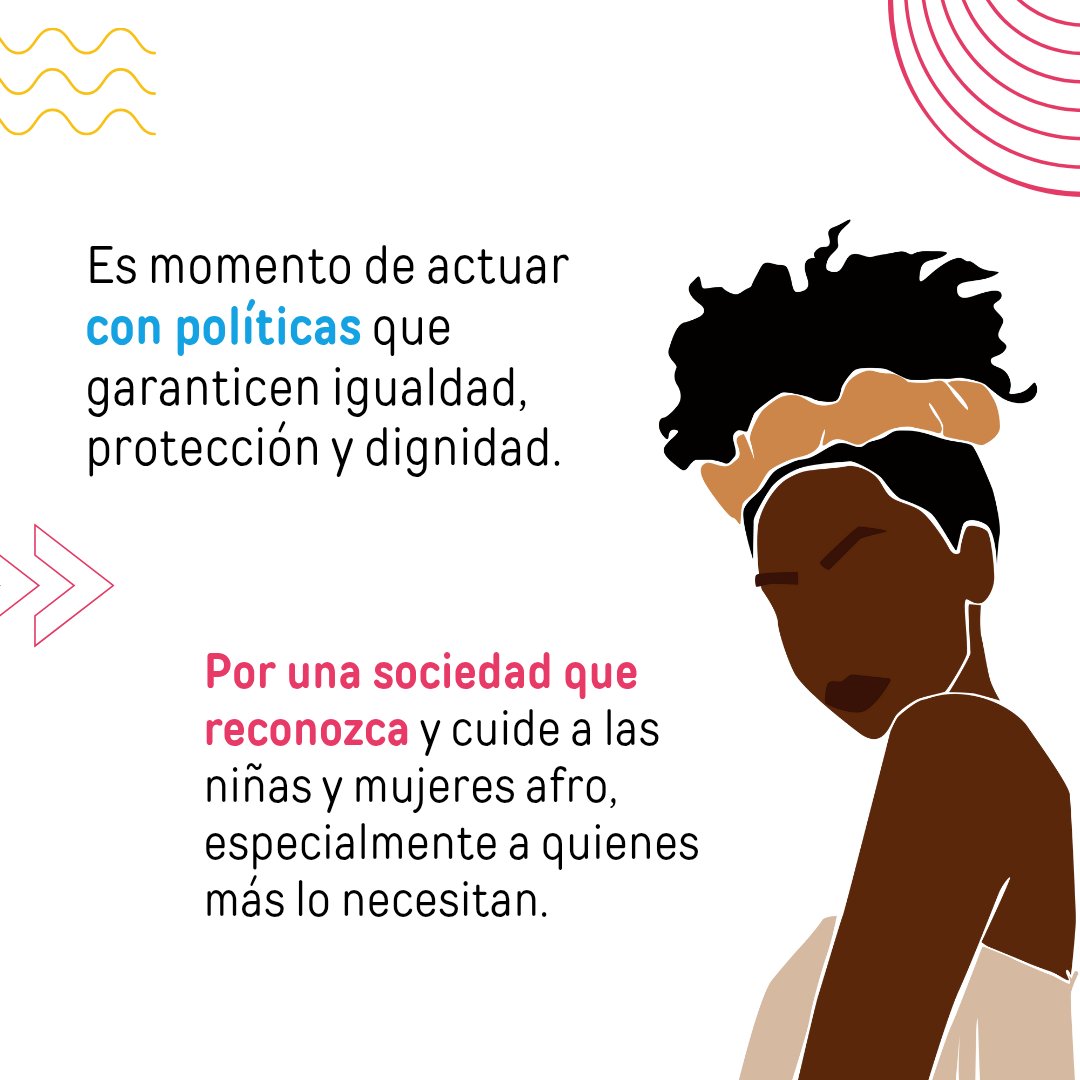 Las niñas y mujeres afrodescendientes siguen enfrentando exclusión, racismo y desigualdad. 🖤 Este #25DeJulio hacemos un llamado urgente a garantizar políticas que protejan sus derechos y promuevan entornos dignos y seguros. 
#NiñezAfro #Igualdad