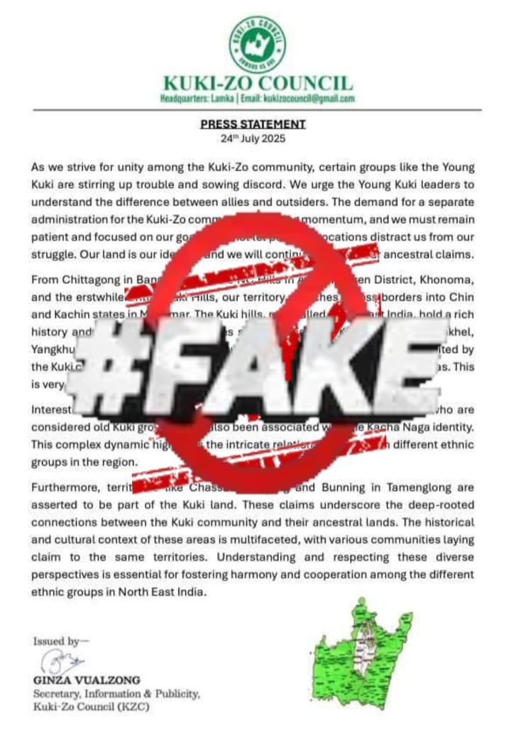 AboriginalKuki's tweet image. The recent circulation of a fake press release using the official letterhead of the Kuki-Zo Council is a deliberate and malicious attempt to create confusion and incite inter-community conflict in Manipur and beyond.
As clarified by the KZC, the fabricated release does not…