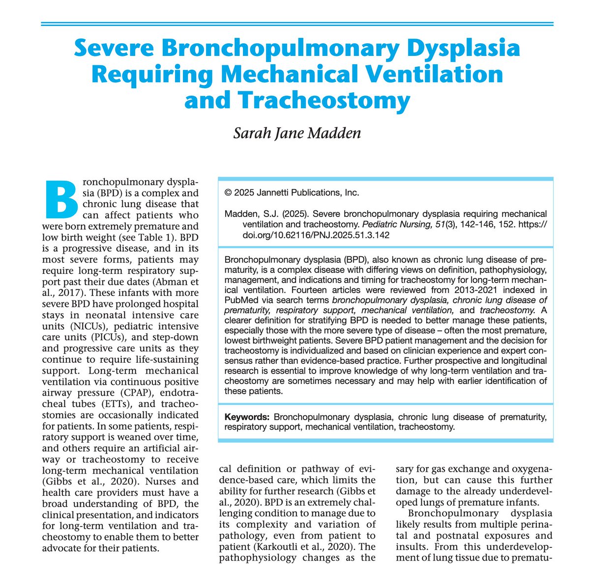 💨 Severe BPD. Tracheostomy. Tiny lungs, big decisions.
 This integrative review explores the complex, often inconsistent management of severe bronchopulmonary dysplasia in the most fragile preterm infants. Read now: doi.org/10.62116/PNJ.2…