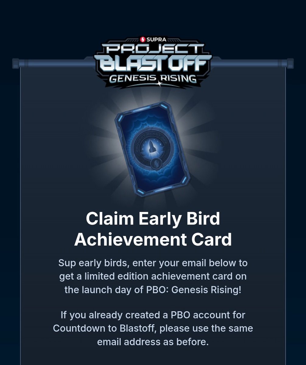 IbraheemImJ's tweet image. Go get one of your first Achievement card.
If you already created a PBO account for countdown to Blastoff use the same email..
Claim it here 👇
go.supra.com/pbo-earlybird
