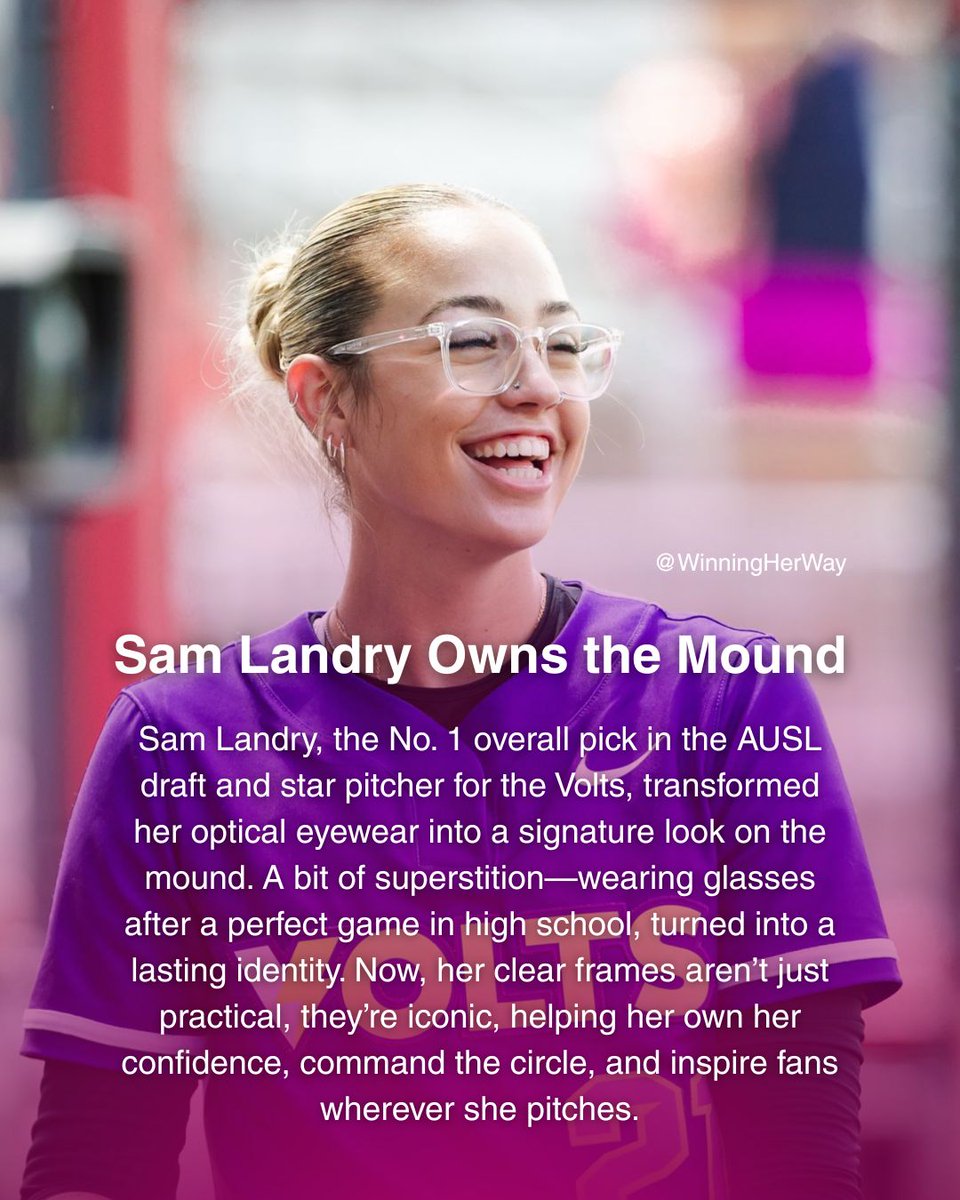 Winningherway's tweet image. Sam Landry’s signature look is more than eyewear, it’s a representation of presence, power, and pure poise on the mound! 

#SamLandry #TheVolts #AUSL #WomenInSports #PitchLikeAGirl #SignatureStyle #PowerAndPoise #GameChanger #WatchHerWork #winningherway