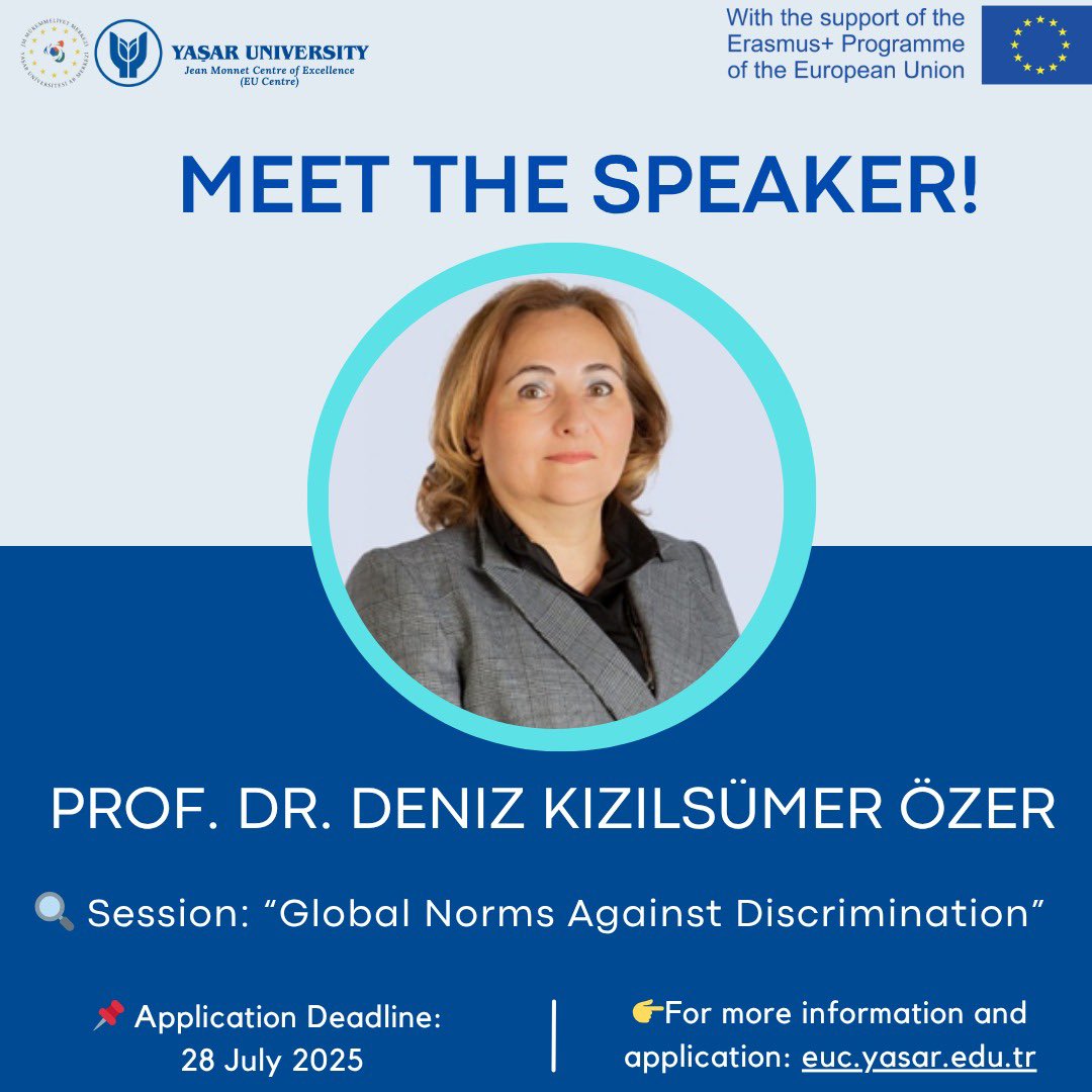 🌟 Meet Our Speaker – Prof. Dr. Deniz Kızılsümer Özer!

We are pleased to announce that Prof. Dr. Deniz Kızılsümer Özer will be one of the speakers at the 2025 International Academy on Diversity.

👉 Apply now: euc.yasar.edu.tr/2025/07/10/int…

<a href="/YasarUniv/">Yaşar Üniversitesi</a>