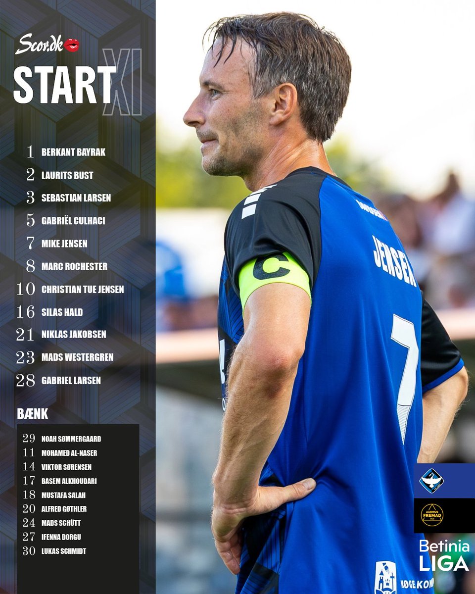 1️⃣1️⃣ Startopstillingen mod Aarhus Fremad.

🔄 Mike Jensen og Silas Hald er nye i forhold til starteren i sidste uges sejr mod Hobro.