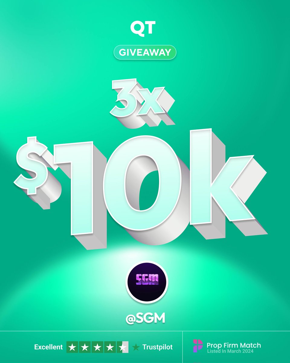 Giveaway prizes  3x10k 
To enter follow 

1. Follow @QTFunded, <a href="/QTFundedPartner/">QT | FUNDED - Partners</a>, <a href="/AlexQuantTekel/">Alex</a>, <a href="/JamesQuantTekel/">James</a> <a href="/Angelofx238042/">Angelofx</a> 

 2. Join telegram t.me/SGMJNRR
3.  Tag 3 Friends , Like &amp; Retweet

Winners to be announced in 5 days time.