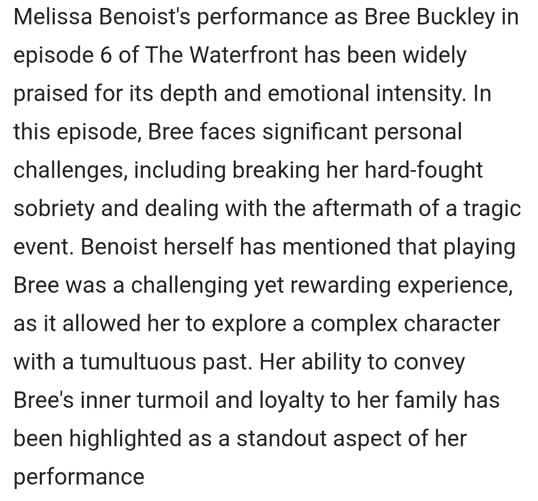 badpostsbenoist's tweet image. Melissa has been crowned Spoiler TV's Performer of the Month (June) for her incredible work as Bree Buckley! She surely deserves ALL the flowers 🩵
all 8 episodes of #TheWaterfront are streaming on @netflix