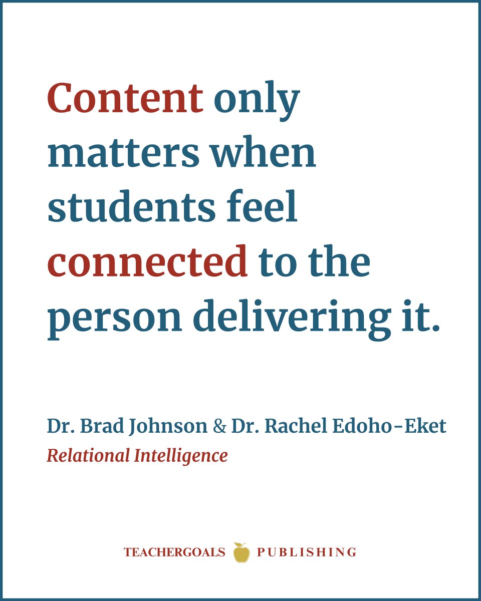 “Content only matters when students feel connected to the person delivering it.” 💡

Lead with relationships.
📖 "Relational Intelligence" is out now: teachergoals.com/intelligence