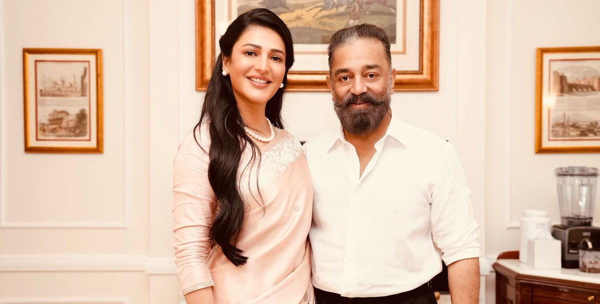 saloon_kada's tweet image. Shruthi Haasan & Kamal Haasan At Rajya Sabha For A Special Day🤍👌🏽