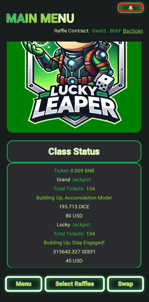 SmartDeFi_DICE's tweet image. Assist in semi locking $FEG into a #SmartDeFi AB pool join the FUN
x-player.one/Raffle/bsc/0xe…
🟢 LUCKY LEAPER 🐸
Max 5 Players
🎟 0.00888 $BNB
🏆 1 Player Wins
🥇4x !!!
💰 Bonus: Automatic tickets for $DICE & $SDEFI Jackpots!
👽 Asset Backing Boosters
3% $DICE & 2% #SDEFI