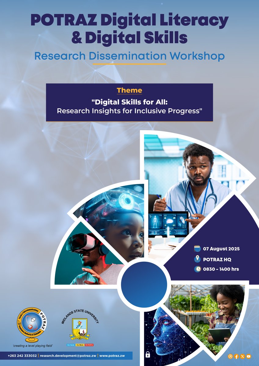 Potraz_zw's tweet image. POTRAZ Digital Literacy and Digital Skills Research Dissemination Workshop in collaboration with @MidlandsState on 07 August 2025 @POTRAZ HQ