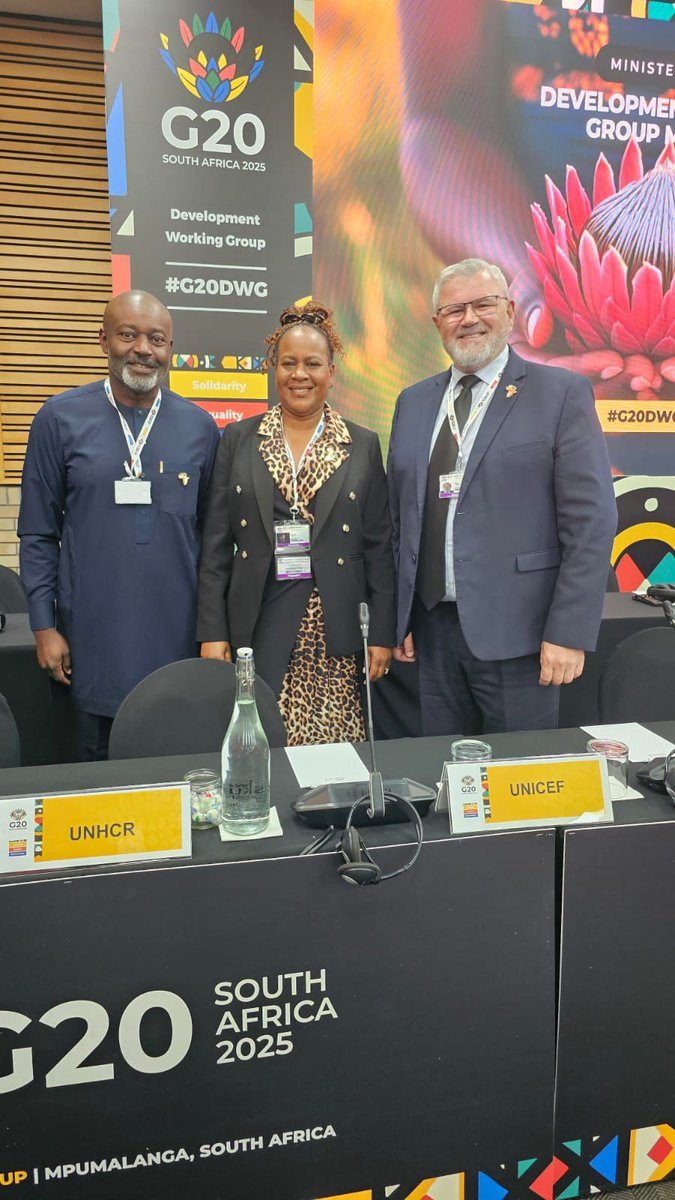 Part of the UN delegation at the #G20DWG ministerial meeting -- <a href="/nmuffuh/">Nelson Muffuh</a> UN Resident Coordinator, <a href="/KefiloeMasiten4/">Kefiloe Masiteng</a> Head of RCO and Igor Ciabanu head <a href="/unhcrsafrica/">UNHCR South Africa</a> <a href="/C_Muhigana/">Christine Muhigana</a> Representative of <a href="/UNICEF_SA/">UNICEF South Africa</a>. #G20SouthAfrica