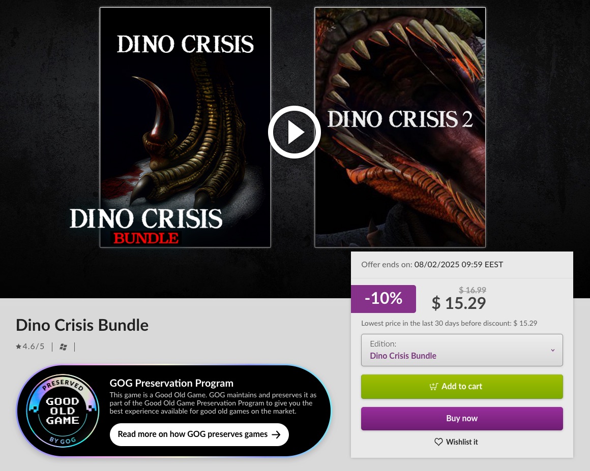 Dino Crisis Bundle is $15.29 at GOG lbabi.nz/Z2umn0 #ad