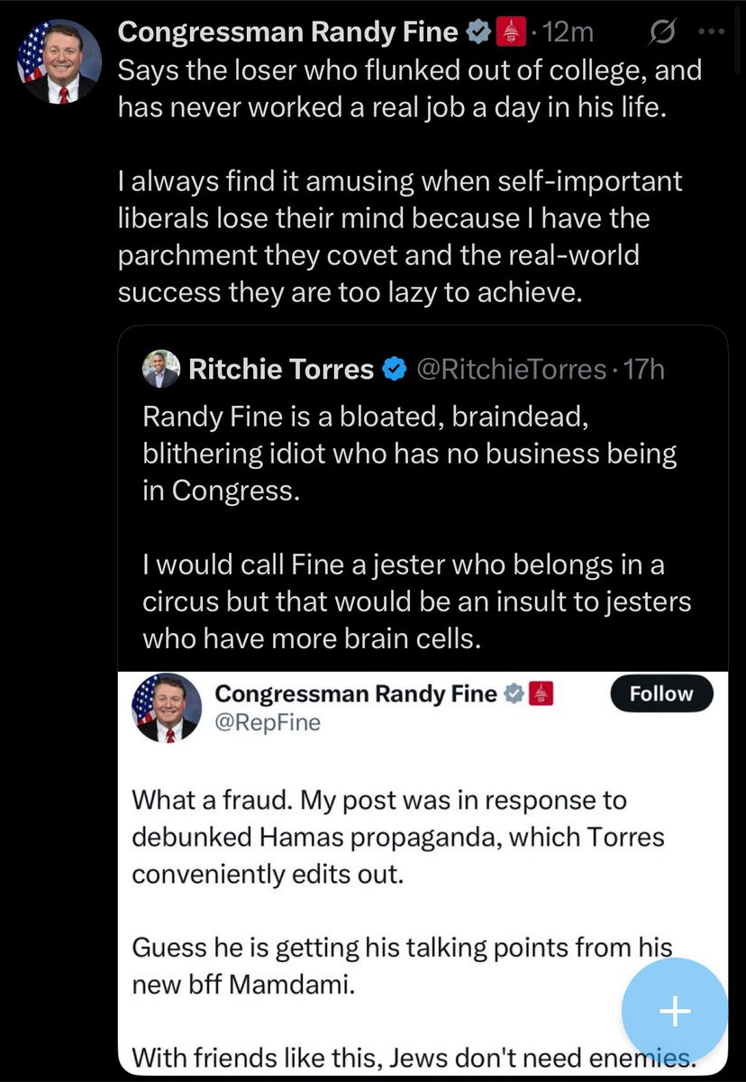 RealNetTechNerd's tweet image. Ritchie Torres got $1.44M from AIPAC. Randy Fine got over $400K from pro-Israel PACs, including AIPAC affiliates. A pack of insults and a pile of cash.
Does it make anyone else laugh when they turn on each other?