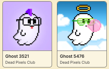 TheScrufftastic's tweet image. In my quest for a Gold Ghost, I just minted two more @deadpixels_club ghosts on @SentX_io 
They may not be gold, but they&apos;re priceless to me!

Just look at these beauties!