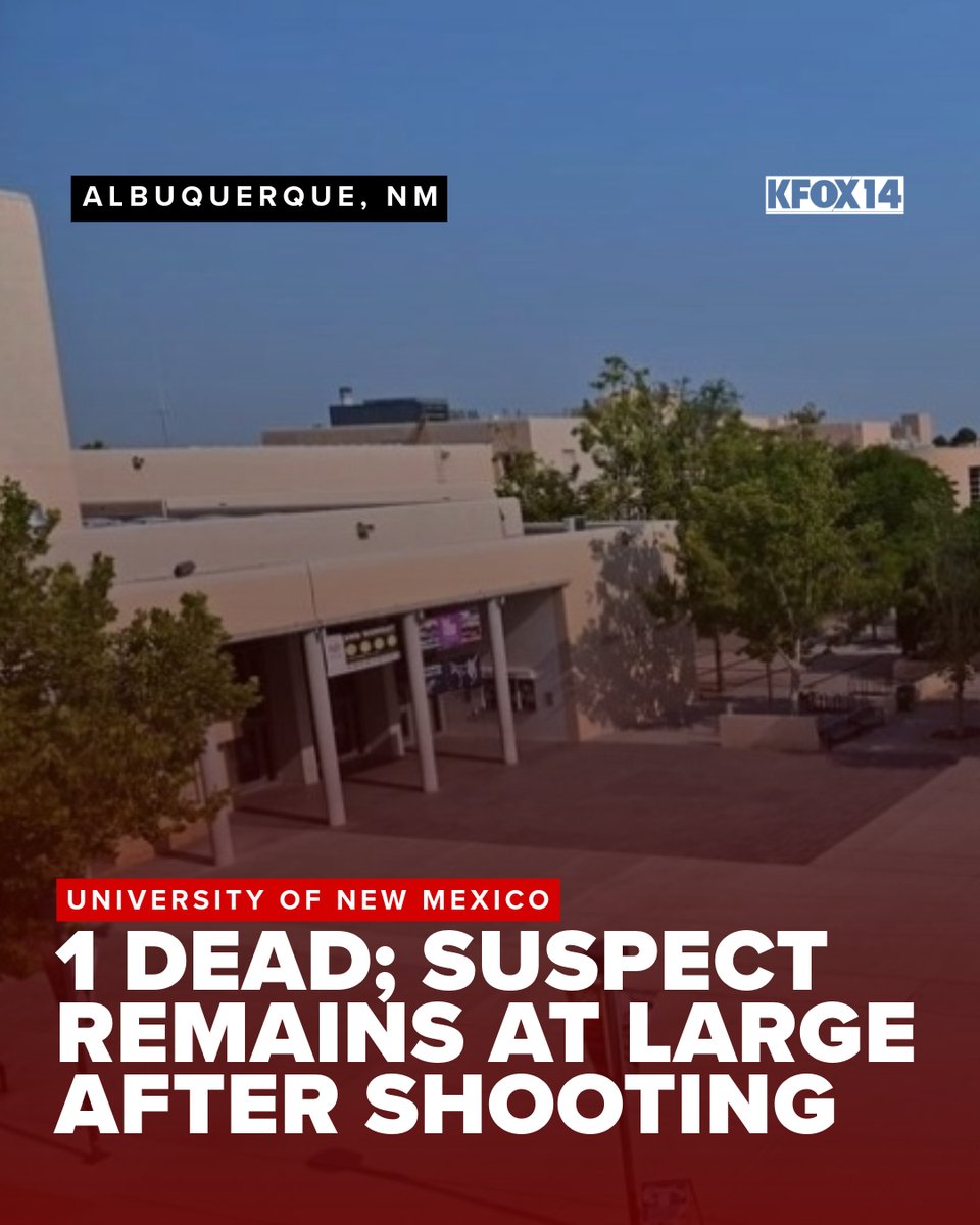 KFOX14's tweet image. 🚨One person is dead and another is injured following a shooting at a student housing building in the University of New Mexico in Albuquerque-- shutting down its central campus Friday morning. kfoxtv.com/news/nation-wo…