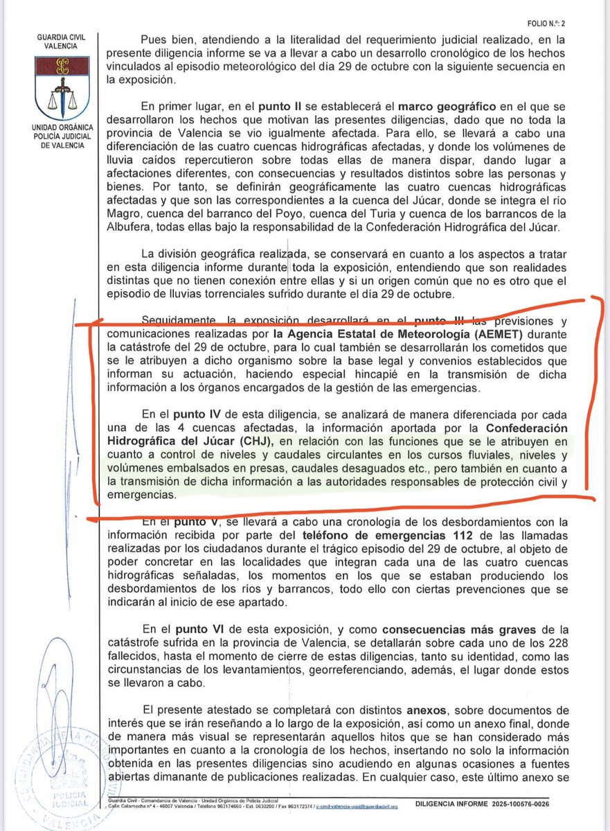 MunozAbrines's tweet image. 🚨INFORME DE LA GUARDIA CIVIL SOBRE LA DANA.
1️⃣La CHJ tiene la competencia del control de niveles y caudales y la transmisión de la información a las autoridades.
2️⃣El presidente de la CHJ , Miguel Polo no informó de la crecida del Barranco del Poyo cuando ésta se producía.…