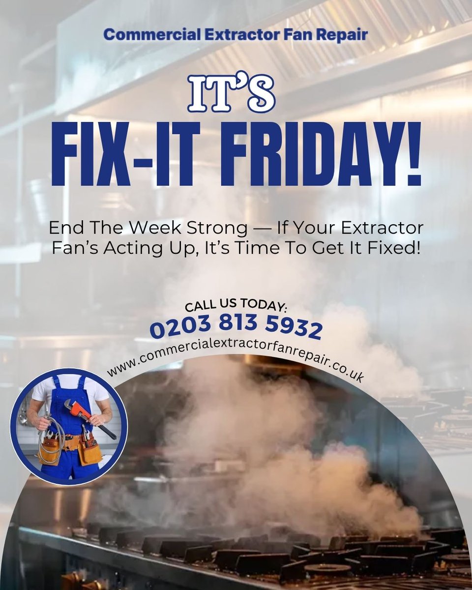 extfanrepair's tweet image. 🛠️ It’s Fix-It Friday!
End your week on a high note—don’t let your week end with a breakdown💨🔧

We’re just a call away.0203 813 5932
commercialextractorfanrepair.co.uk

#CleanAirMatters #ExtractorFanService #ExtractorFanRepairs #CommercialRepairs #VentilationExperts #FanFixFast