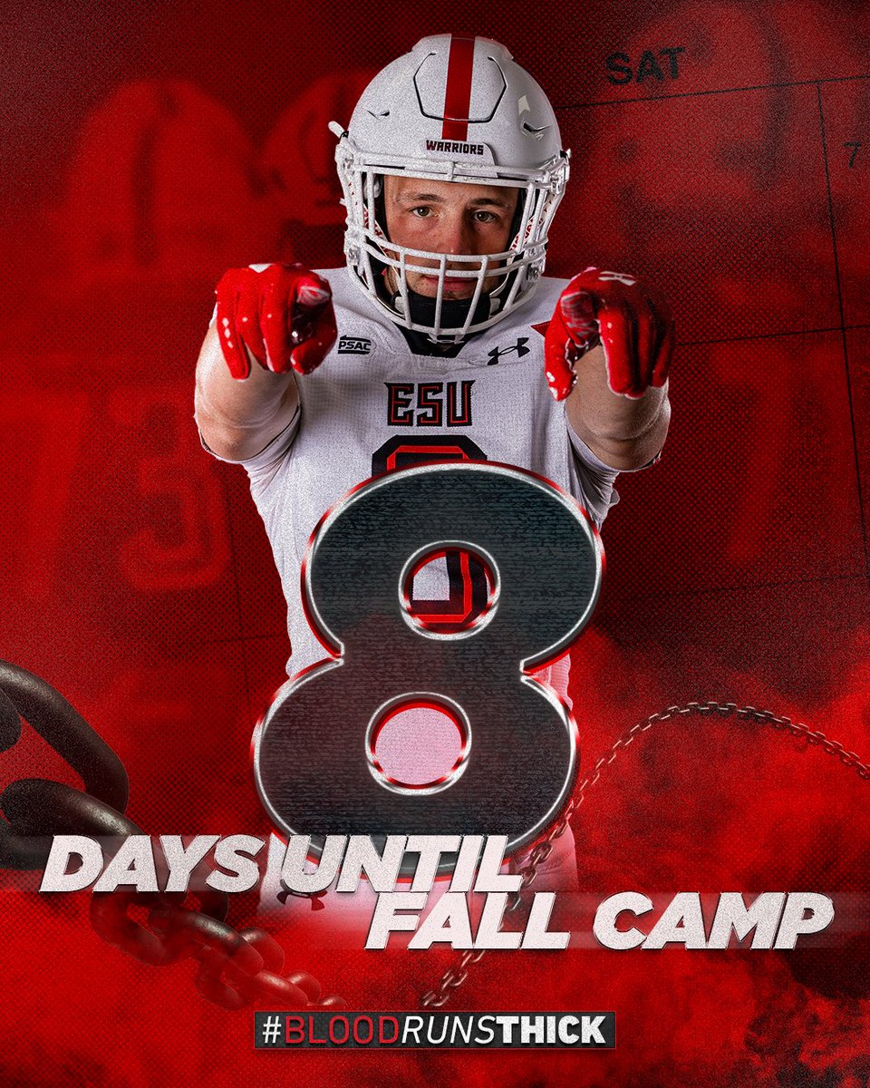 ESU_Football's tweet image. Day 8.
No fear. No backing down.
Fall Camp is on the horizon. 🏈🔥
🅳🆁🅸🆅🅴ɴ2️⃣5️⃣
#OnTheHorizon #CountdownToCamp #WhereWarriorsBelong #BLOOD𝘙𝘜𝘕𝘚𝐓𝐇𝐈𝐂𝐊💯