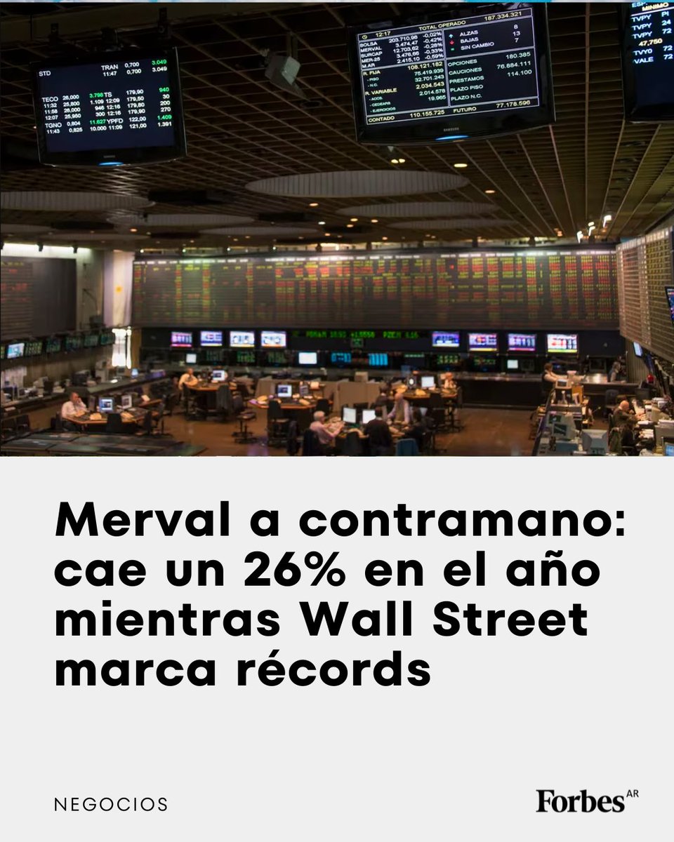 Forbes Argentina (@forbesargentina) on Twitter photo Tras dispararse un 152% en 2024, el índice accionario argentino alcanzó un máximo de 2.455 puntos en enero de este 2025, pero desde ese punto hasta la actualidad ya retrocedió casi un 35%.
🔗Leé más en la nota de <a href="/gzcasti/">Gonzalo Andrés Castillo</a> en nuestra web: forbesargentina.com/money/merval-c… Tras dispararse un 152% en 2024, el índice accionario argentino alcanzó un máximo de 2.455 puntos en enero de este 2025, pero desde ese punto hasta la actualidad ya retrocedió casi un 35%.
🔗Leé más en la nota de <a href="/gzcasti/">Gonzalo Andrés Castillo</a> en nuestra web: forbesargentina.com/money/merval-c…