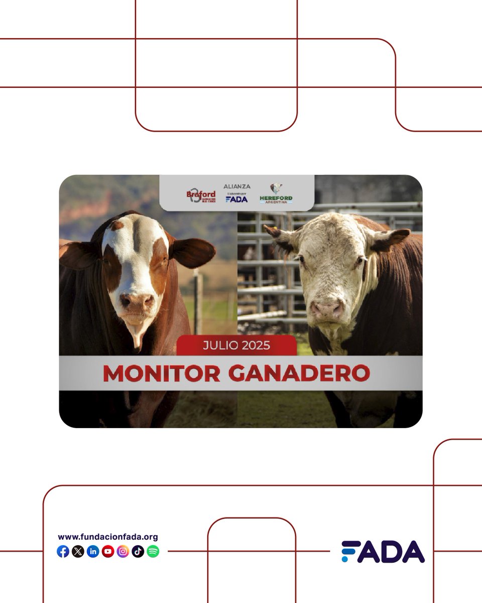 Fundación FADA (@fundacionfada) on Twitter photo Mirá el Monitor Ganadero de Julio! 🐄
📌 Informe mensual que FADA realiza junto a <a href="/BrafordArg/">Braford Argentina</a> y Hereford.
Contiene info sobre indicadores ganaderos, precios, exportación y una lectura de la macroeconomía y su efecto sobre el mercado ganadero
Descargalo! ➡️tinyurl.com/monitorganader… Mirá el Monitor Ganadero de Julio! 🐄
📌 Informe mensual que FADA realiza junto a <a href="/BrafordArg/">Braford Argentina</a> y Hereford.
Contiene info sobre indicadores ganaderos, precios, exportación y una lectura de la macroeconomía y su efecto sobre el mercado ganadero
Descargalo! ➡️tinyurl.com/monitorganader…