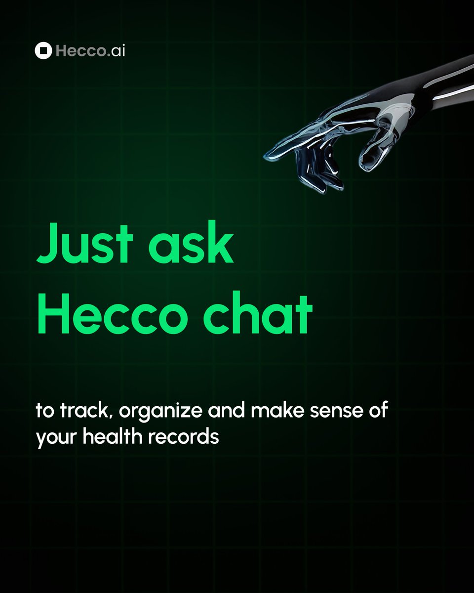 Hecco_AI's tweet photo. Start making sense of your health —
Download https://t.co/vXQG4exsrZ now.
https://t.co/Pu2Wvs2yqh

#HealthTech #DigitalHealth #AIHealthChat #SmartHealth #AI https://t.co/wH46q8GJcm