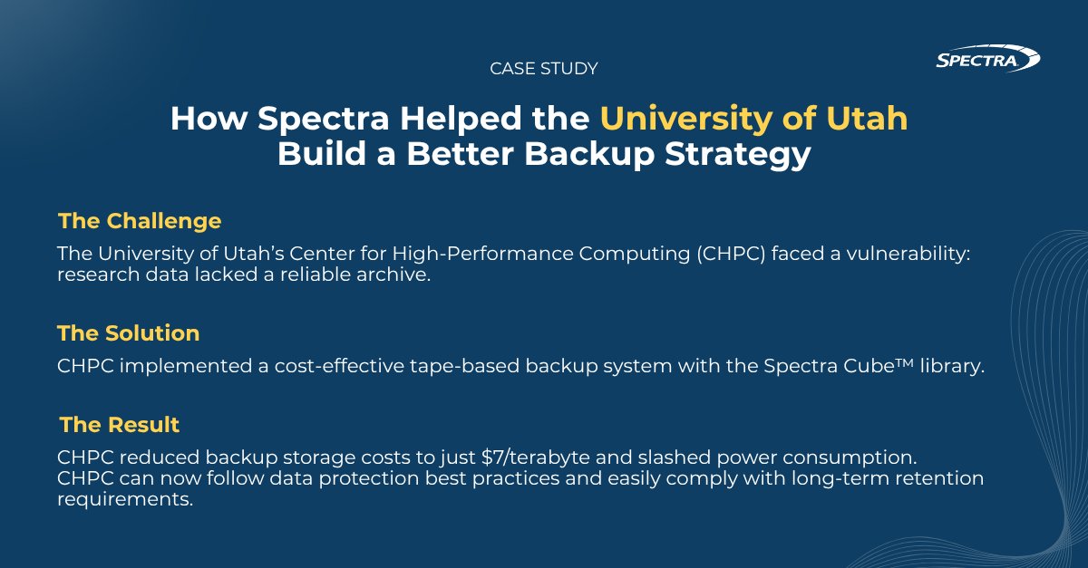 spectralogic's tweet image. Faced with growing storage demands, the University of Utah’s Center for High-Performance Computing (CHPC) and Spectra designed an archive system that insured long-term research data preservation
Contact us to learn more: sl.spectralogic.com/4m60q5k
#DataStorageSolutions #HPC