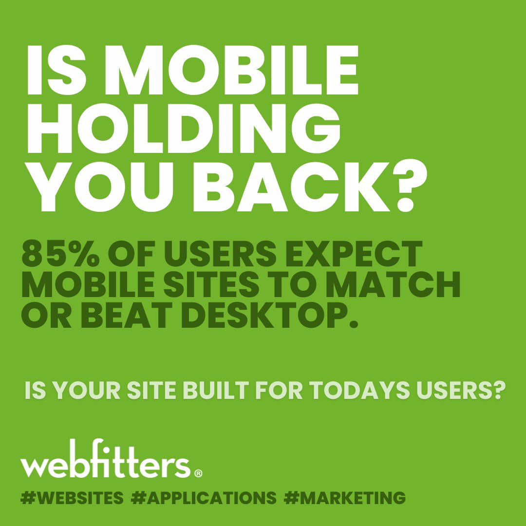WebfittersTeam's tweet photo. Your customers are mobile. Is your website?
85% of users expect a mobile experience that’s just as good—or better—than desktop.

If your site isn’t built for today’s users, they won’t stick around.
Let’s make sure your website works everywhere they are.

https://t.co/PXD1ToZ9c2 https://t.co/5Tc9VpdHbS
