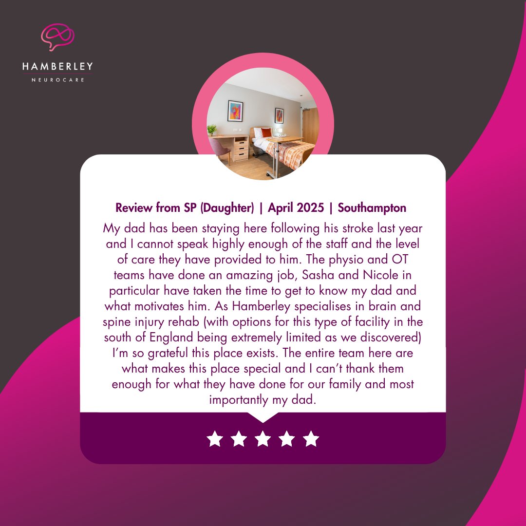 “My dad has come so far, thanks to everyone at Hamberley.”

This heartfelt review from our Southampton service shows what person-centred rehab can do.

Take a virtual tour of the service and see the space for yourself: hamberleyneurocare.co.uk/our-services/s…

 #SouthamptonCare