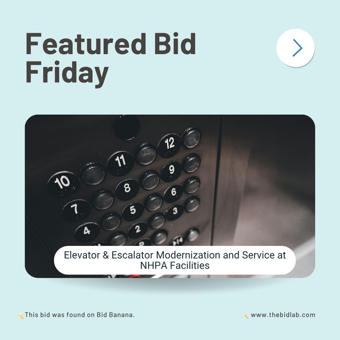 🏗️ Featured Bid Friday: Elevator and Escalator Modernization

This is a great opportunity for contractors with elevator expertise to win a sizable, multi-site contract.

📅 Deadline: 8/19/2025 — don’t wait to prepare your bid!
buff.ly/8CtNjHQ