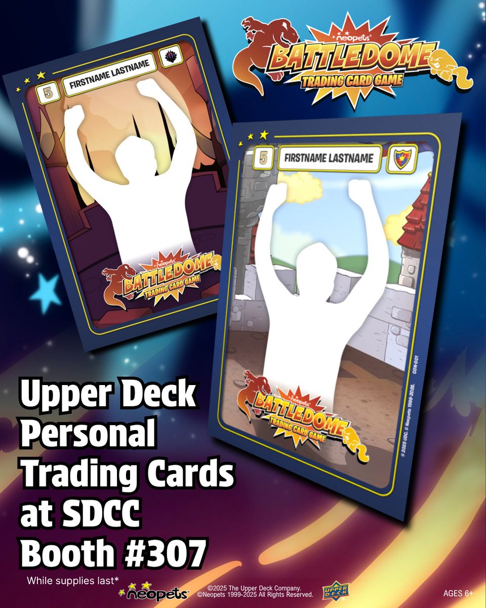 UpperDeckEnt's tweet image. Choose heroism or villainy this San Diego Comic Con! Visit the Upper Deck booth #307 to get your Neopets Battledome TCG Champions of Meridell personal trading cards. Will you defend Meridell or join the Darigan army?