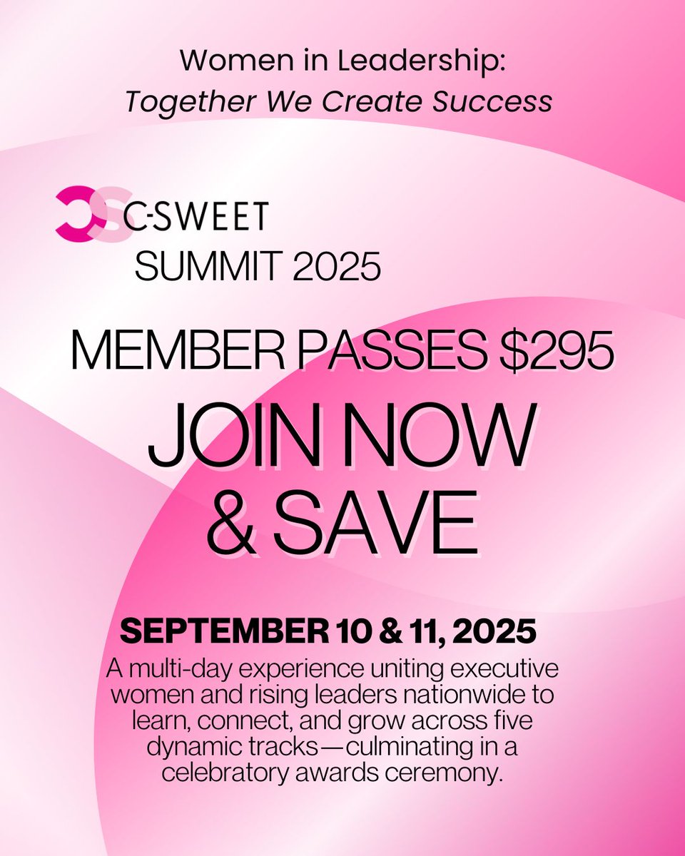 🎉 Not a member yet?
Join C-Sweet now &amp; get 10% off membership + access to the $295 Summit rate!
Use code CSWEET10 at checkout &amp; connect with powerhouse women leaders.
🔗 csweetsummit.org
#CSweetMembership #WomenLeadTogether #CSweetPerks #CSweetSummit