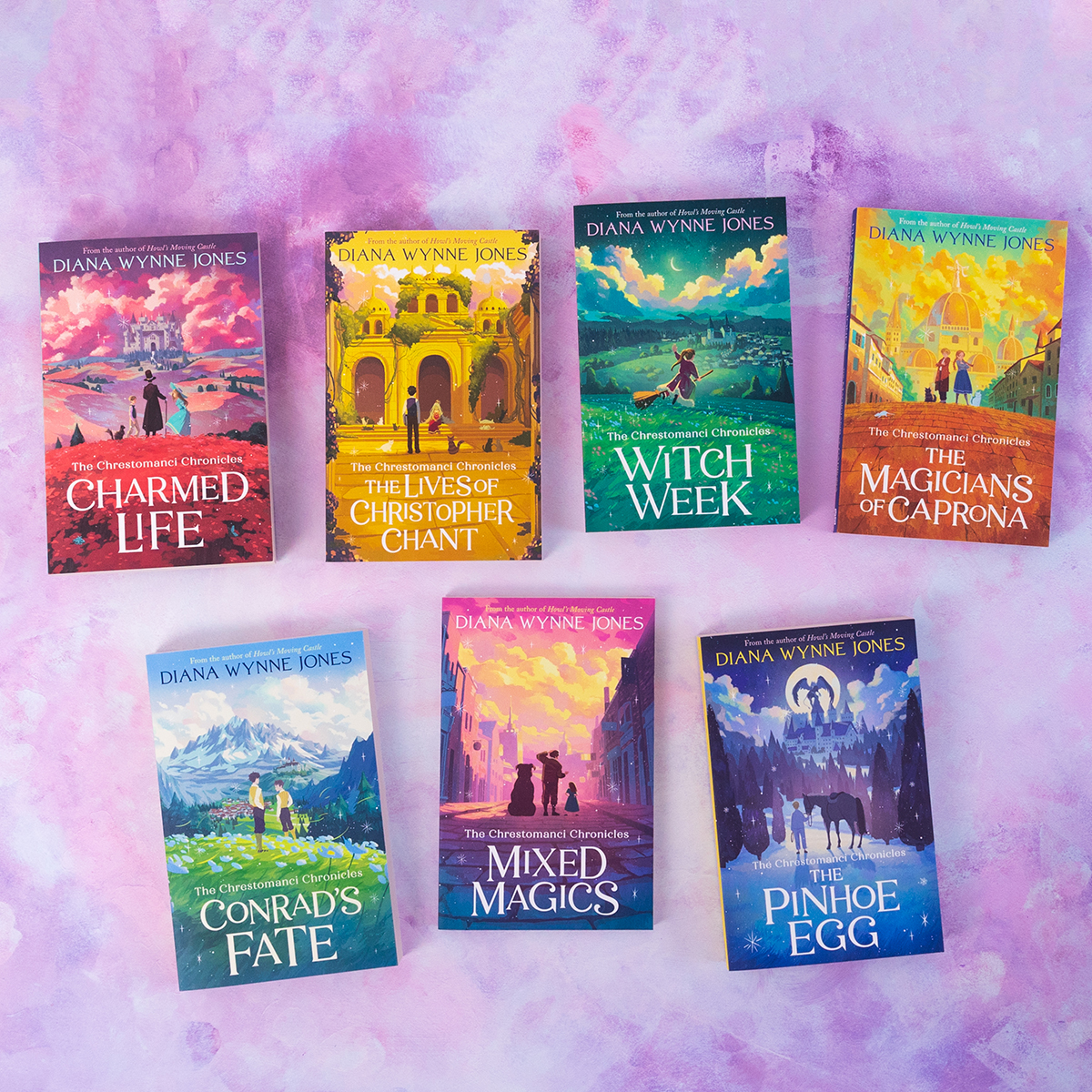 HarperCollinsCh's tweet image. You are going to LOVE these! 😍 And they're out next week. How gorgeous?! Our new covers for Diana Wynne Jones's Chrestomanci Chronicles 🏰✨☁️ bit.ly/4k3JnzC
#DianaWynneJones #ChrestomanciChronicles #HowlsMovingCastle