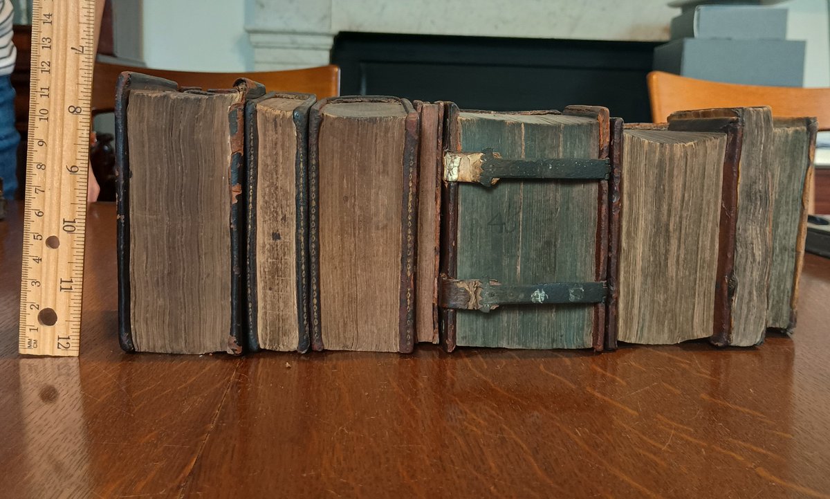 MarshsLibrary's tweet image. Some of the small (and not the easiest to read) Hebrew books that Dr Sarah Cusk from Lincoln College Oxford has been looking at this week as part of her Maddock Fellowship to examine the bindings on our founder Narcissus Marsh's books.