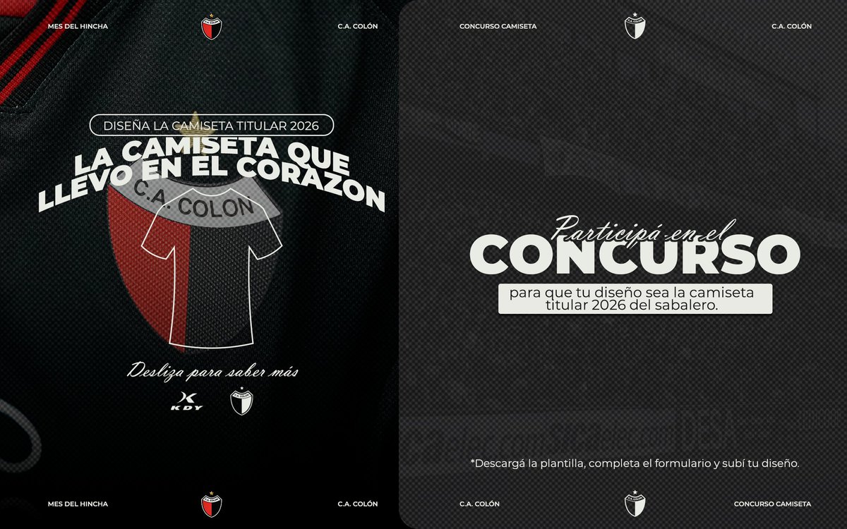 LA CAMISETA QUE LLEVO EN EL CORAZÓN

¿Y si la próxima camiseta titular la diseñás vos?

Queremos que esa camiseta que tanto amás también sea parte tuya.
Este es el momento de que tu pasión se transforme en diseño. La camiseta del Club Atlético Colón puede llevar tu sello.

🎨
